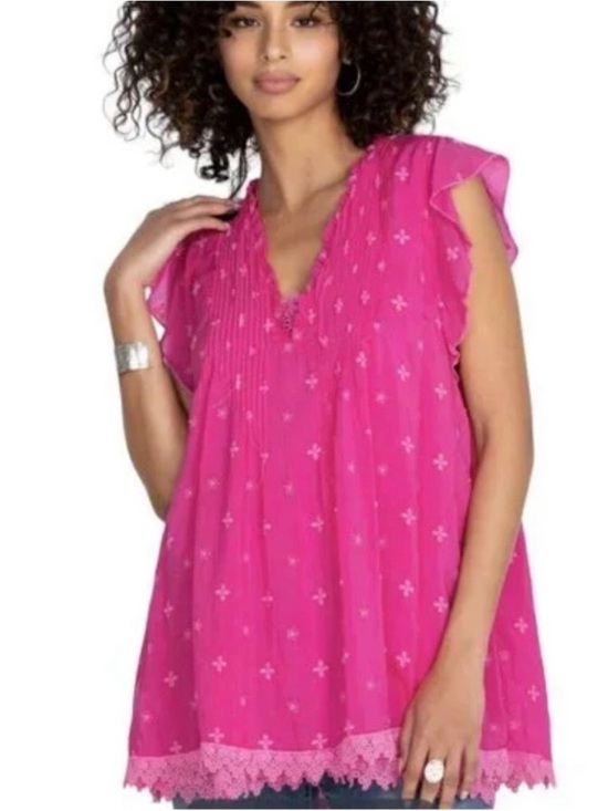 Johnny Was Tops - Johnny Was Athena pleated eyelet baby doll top pink READ DESC.